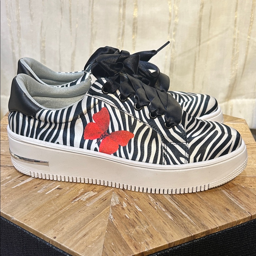 CHULA Zebra Print Sneakers with Red Butterfly Accent
